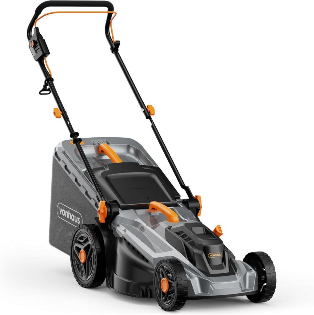 Cortacésped VonHaus 1800W - Cortacésped con cable para todo tipo de césped - Recolector de césped de 52 L, manillar regulable en altura, 5 configuraciones de corte, asa de transporte