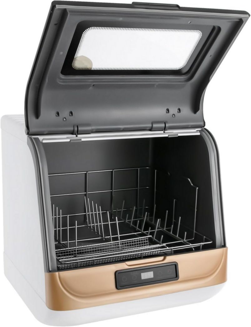 Mini lavavajillas portátil de sobremesa con 3 programas, depósito de agua de 5 L, pulverizador 360°, control táctil, con/sin conexión de agua, para camping y autocaravanas, dorado