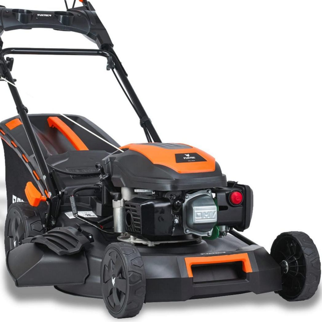 Cortacésped autopropulsado de gasolina FUXTEC FX-RM5170eS, arranque eléctrico, ancho de corte de 10 cm, 170 cc, 4 HP | 4 tiempos | ancho de corte de 51 cm, 7 posiciones de altura de corte, recolector de césped de 60 L, función de mulching, descarga l