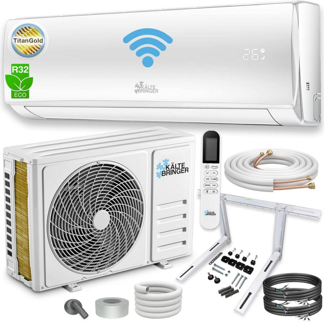 Aire acondicionado Split Kältebringer - 18.000 BTU (5,1 kW) - Con función de calefacción, Wi-Fi y aplicación - muy silencioso y de bajo consumo - Kit completo, línea de refrigerante de 5 m, R32, accesorios de montaje
