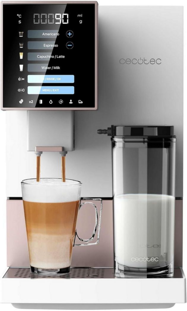 Cafetera superautomática Cecotec Cremmaet Compactccino Black Rose, 19 bares, depósito de leche, sistema Thermoblock, 5 niveles de molido, tolva de café en grano de 150 g
