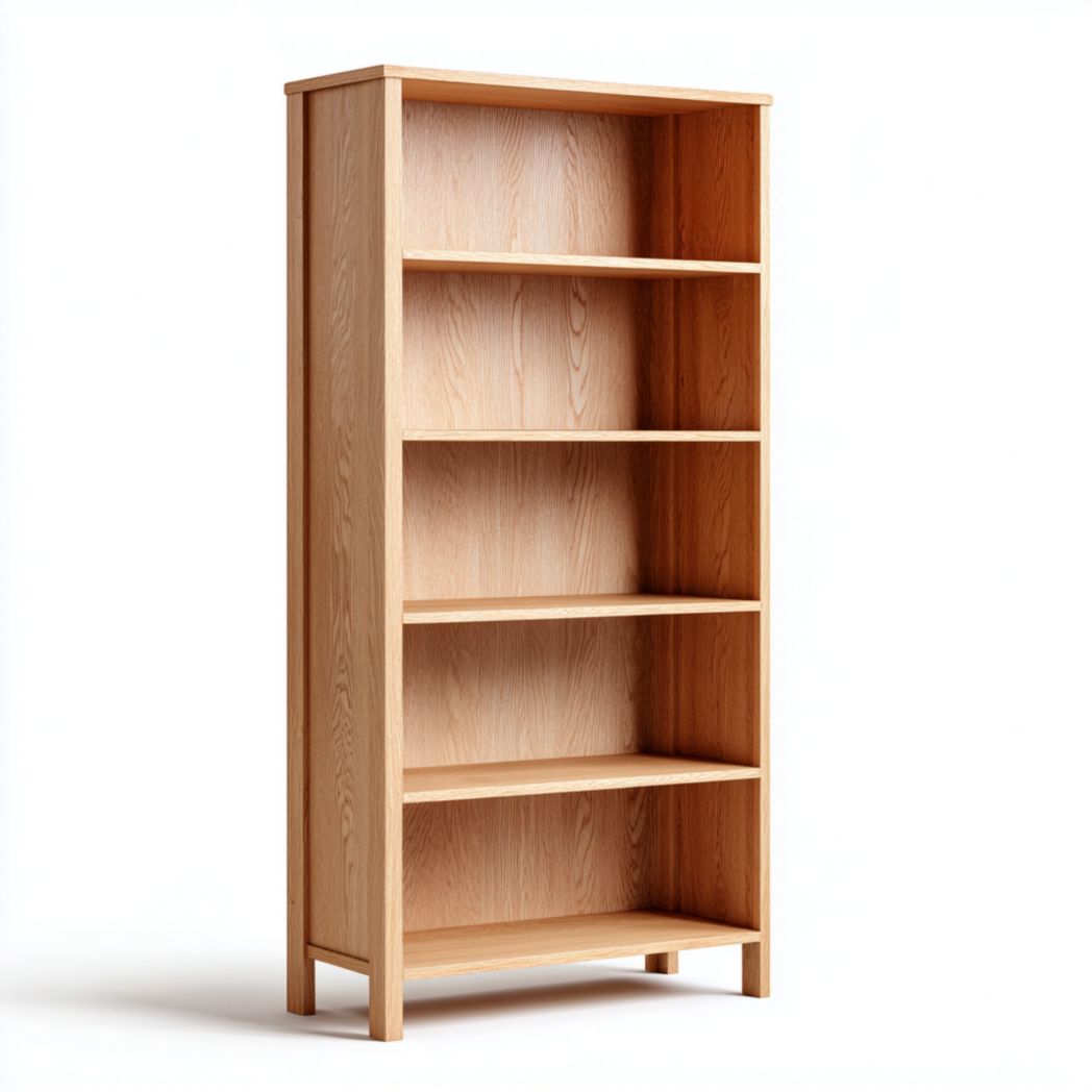 Biblioteca de cinco niveles con estructura marrón.