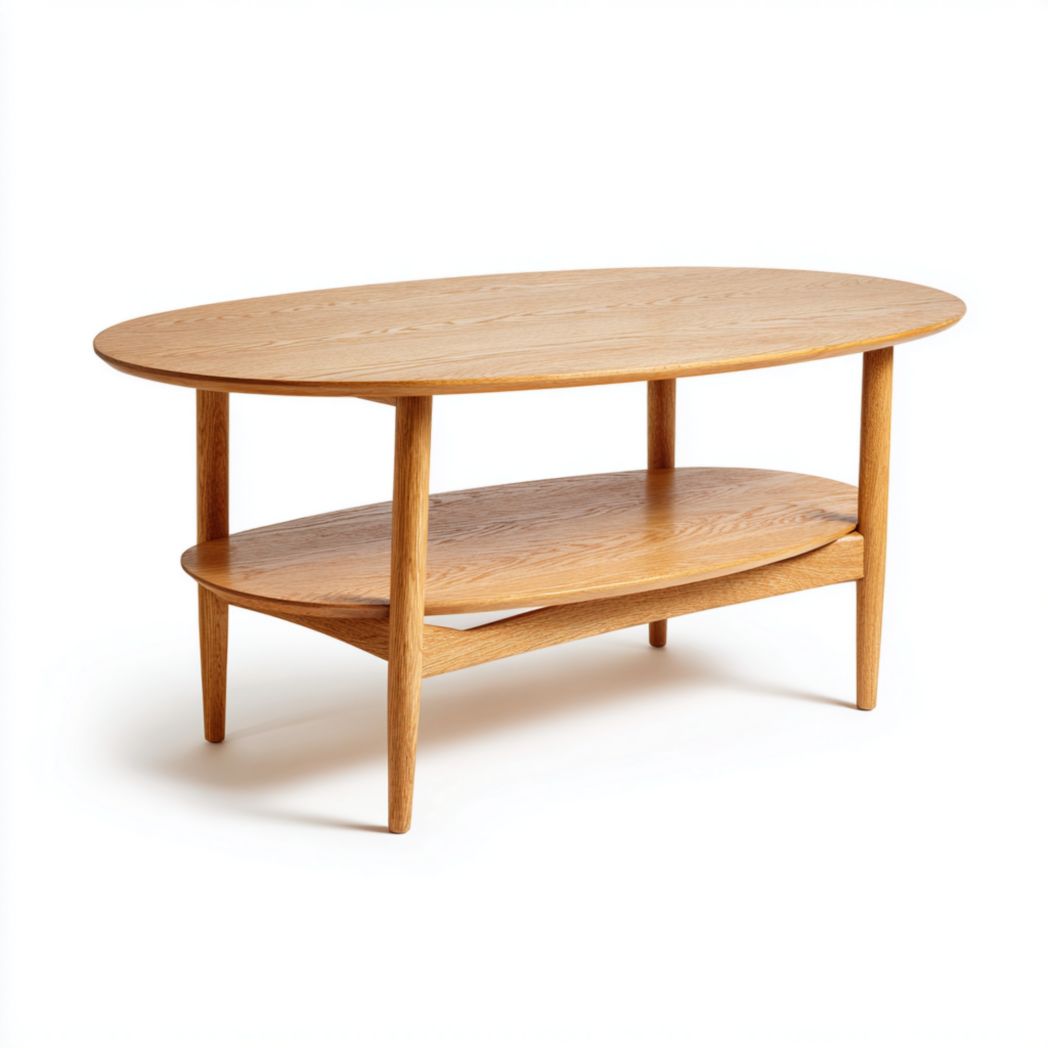 Mesa de centro ovalada con marco marrón