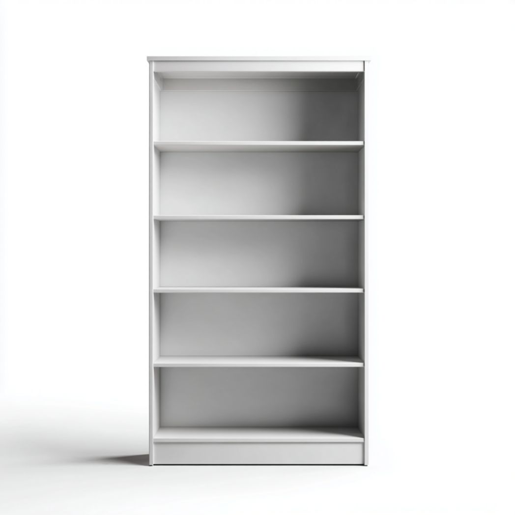 Biblioteca de cinco niveles con estructura blanca.