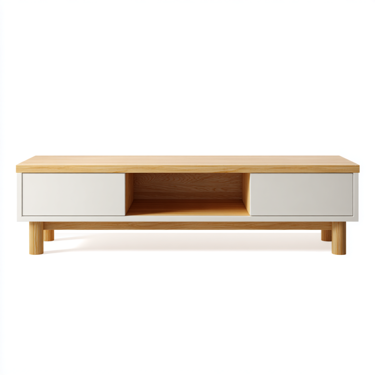 Mueble de TV Nórdico de Madera Clara con Cajones y Estante Abierto – StmasteStyle