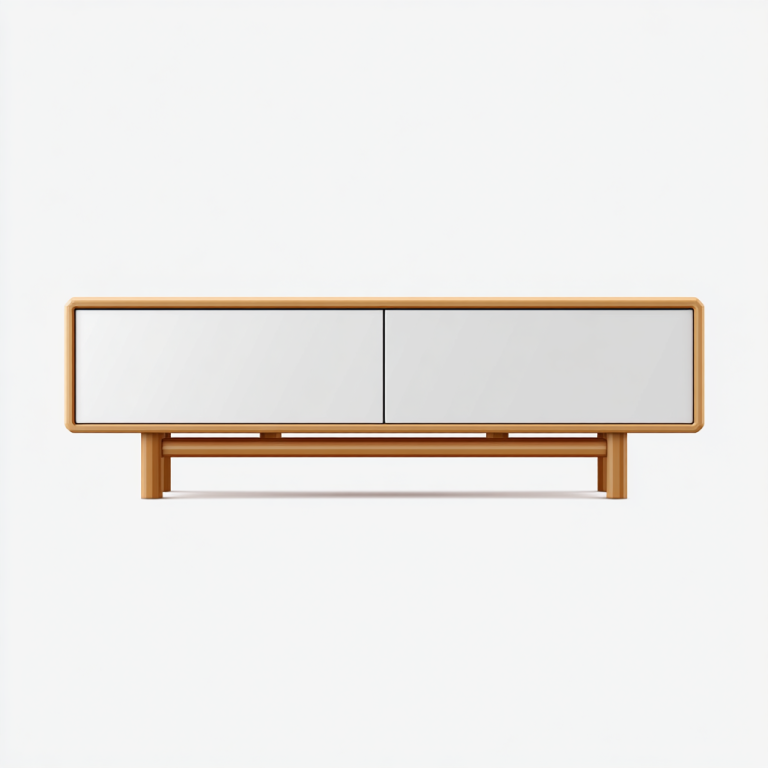 Mueble de TV Blanco con Marco de Madera Natural – Estilo Minimalista StmasteStyle