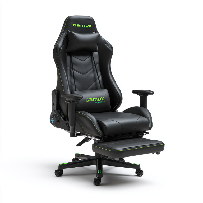Silla Gaming Ergonómica Negra y Verde con Reposapiés – StmasteStyle – Reclinable y Ajustable