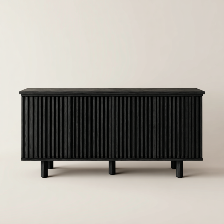 Aparador Negro Moderno con Puertas de Madera Estriada – StmasteStyle
