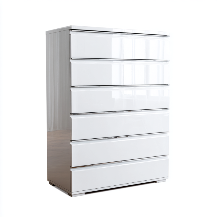 StmasteStyle Cómoda Blanca de 6 Cajones en Acabado Brillante – Diseño Moderno y Minimalista