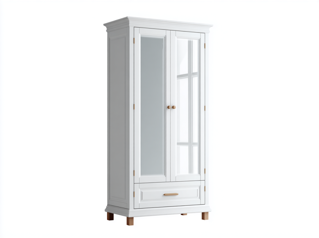 Armario de Puertas Batientes con Vidrio – Blanco y Madera Natural, StmasteStyle